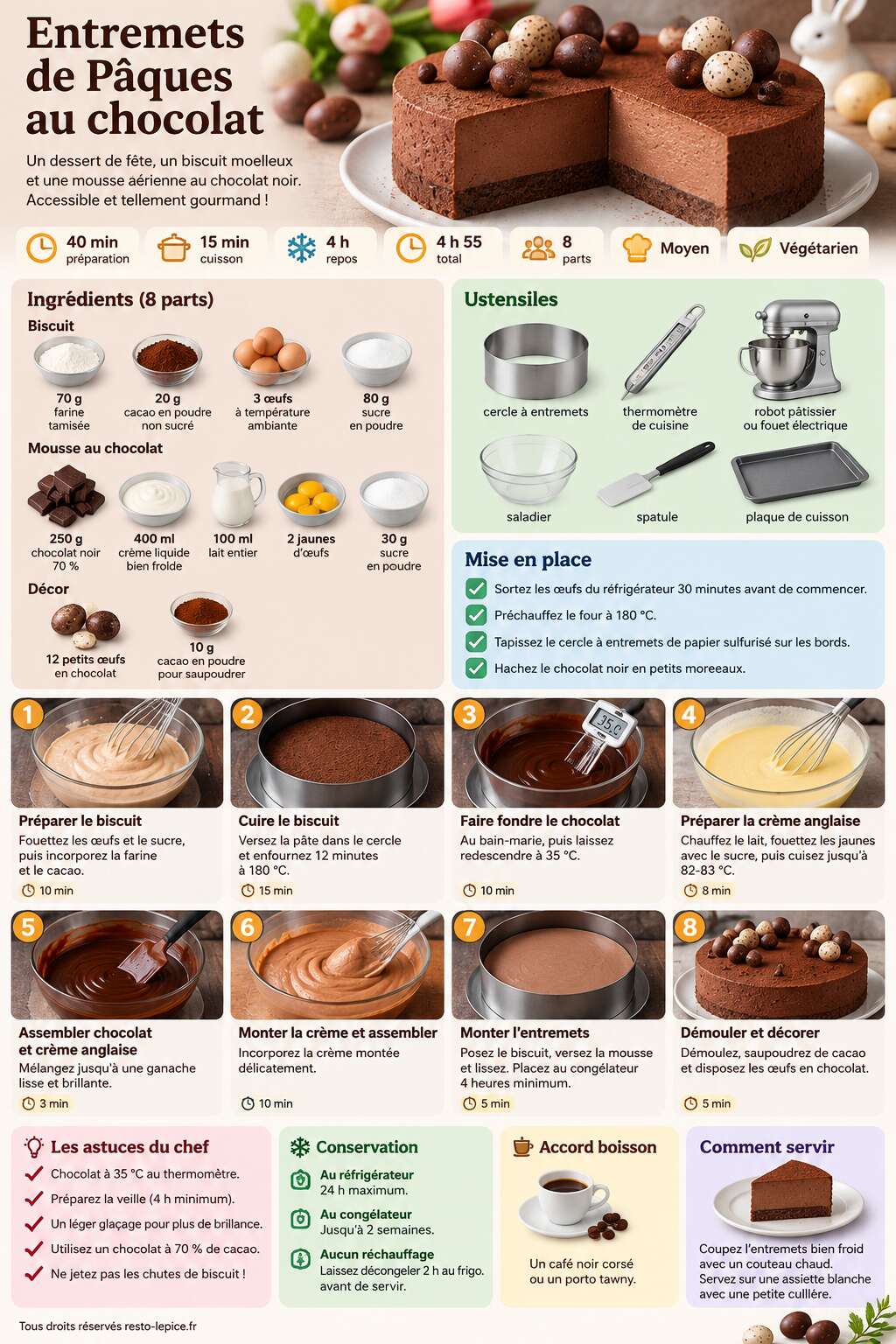 Fiche recette Recette d'entremets de P&acirc;ques au chocolat