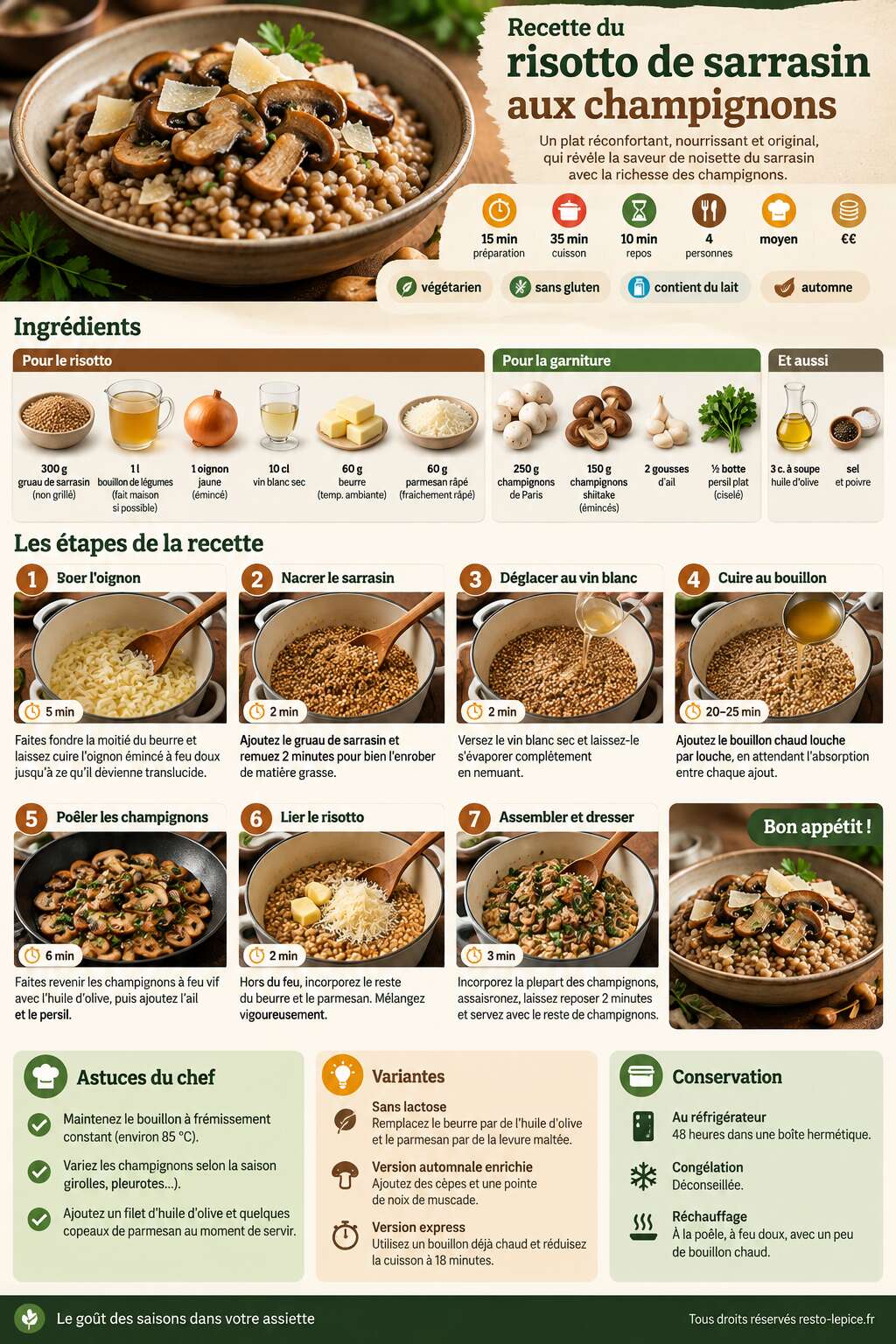 Fiche recette Recette du risotto de sarrasin aux champignons